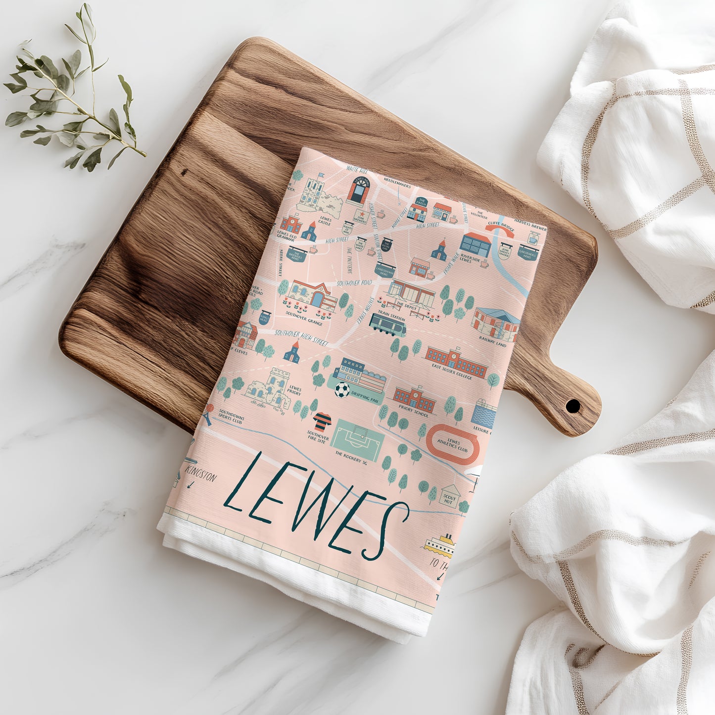 Lewes Map Tea Towel