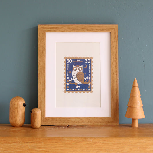 Owl Stamp Riso Print